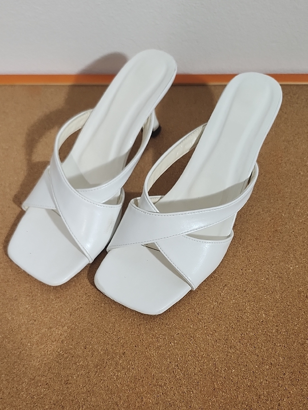 White Cross-Strap Slide Heel Sandals - Women's